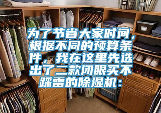 为了节省大家时间，根据不同的预算条件，我在这里先选出了二款闭眼买不踩雷的除湿机：